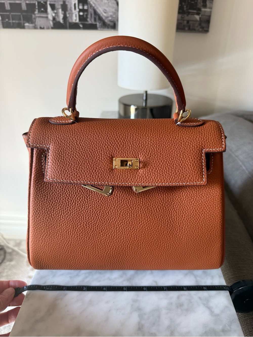 Classic Top-Handle Leather Satchel in Cognac